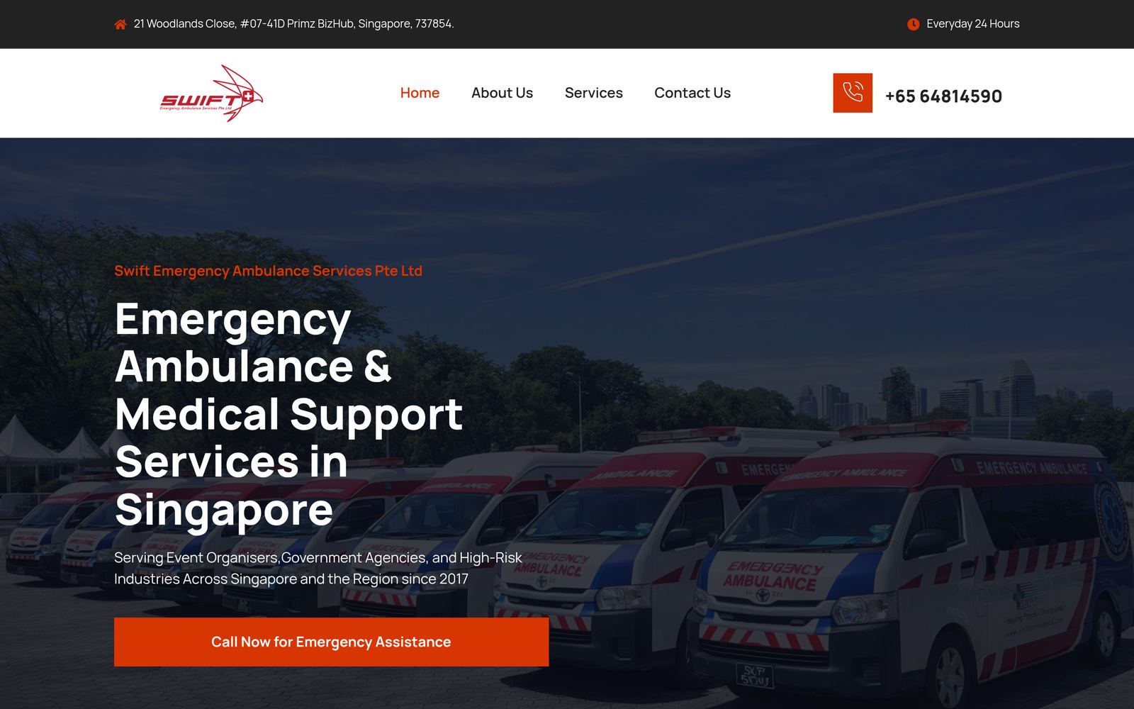 Homepage of Swift Emergency Ambulance Services, designed by Graphica Pro Artistry
